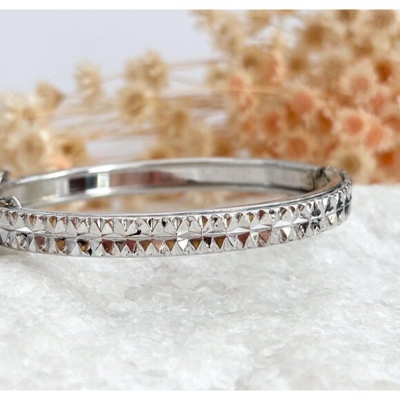 Whiting & Davis Diamond Cut Sterling Silver 925 Vintage Bangle Bracelet - Picture 1 of 10